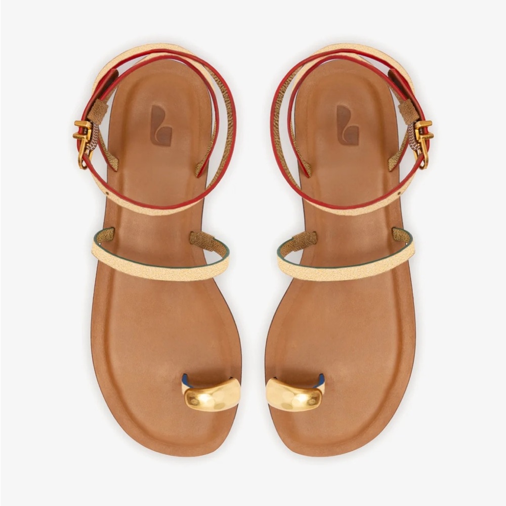 BNIB Larroudé Biarritz Flat Sandal in Gold Metallic Leather - Picture 6 of 6